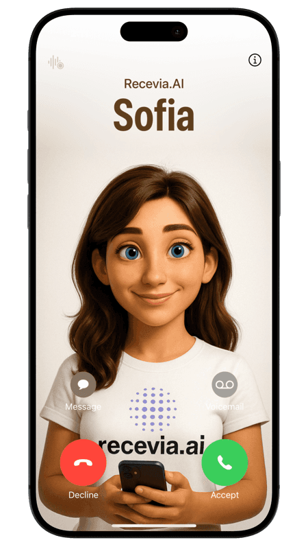 Recevia.AI call screen featuring Sofia